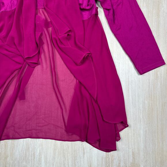 LOGO Lori Goldstein Magenta Long Sleeve Open Front Draped Pockets Cardigan XL - Picture 3 of 12